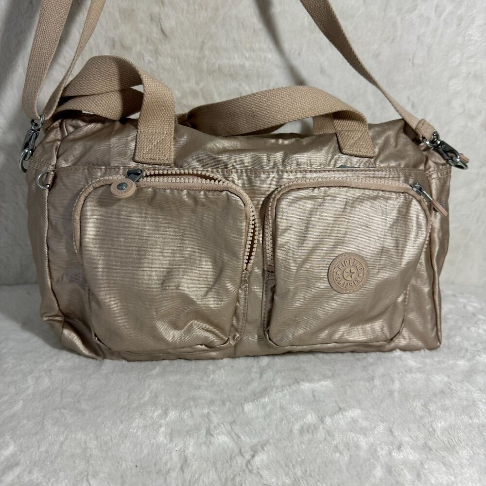 Kipling Metallic Mara Gold Nylon Crossbody/Shoulder Bag  Dual Front Pockets